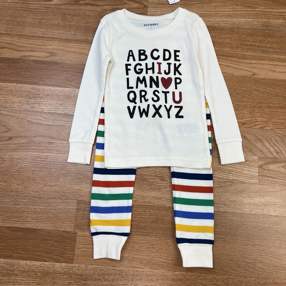 Old‎ Navy Unisex Toddler Pajamas Alphabet Stripes Long Sleeves Size 3t NEW